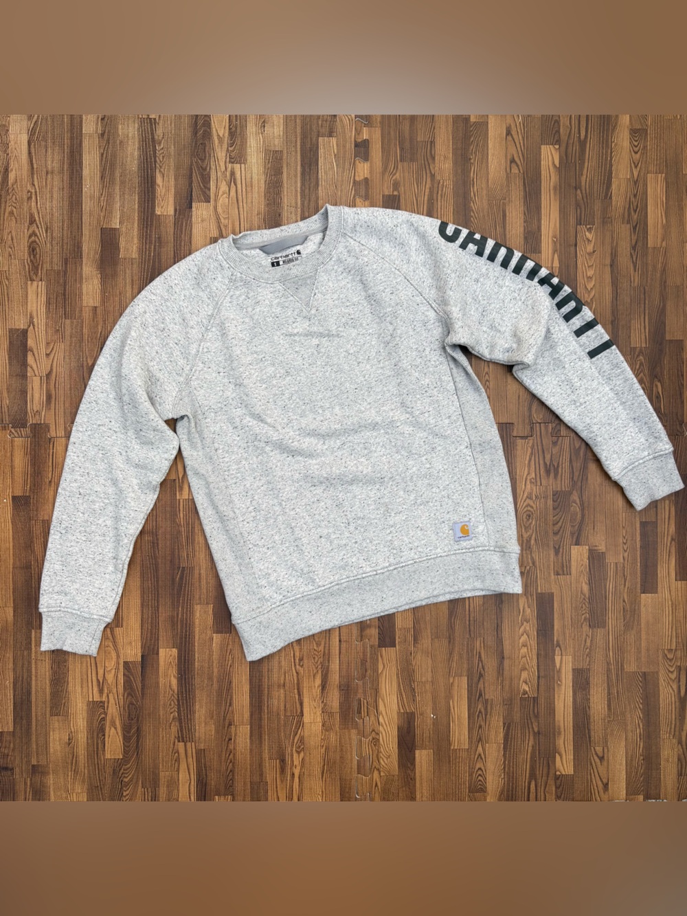 Carhartt Gray Relax Fit Crewneck Sweatshirt with Textured Sleeve Logo Small